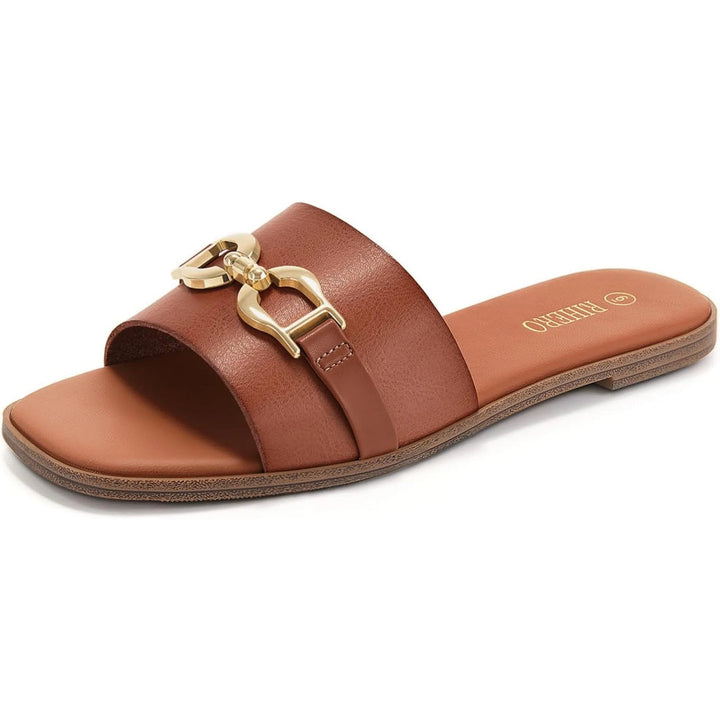 Melusine | Flat Slide Sandals with Buckle Accent