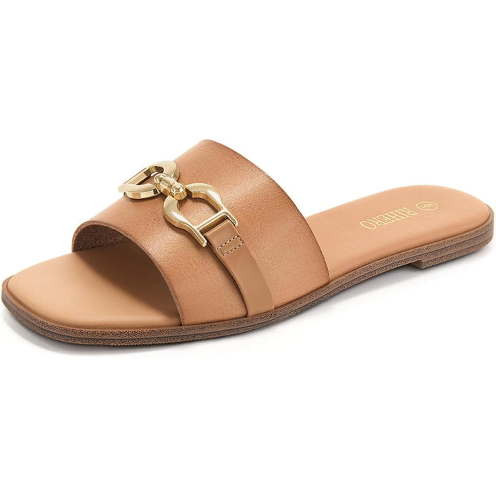 Melusine | Flat Slide Sandals with Buckle Accent