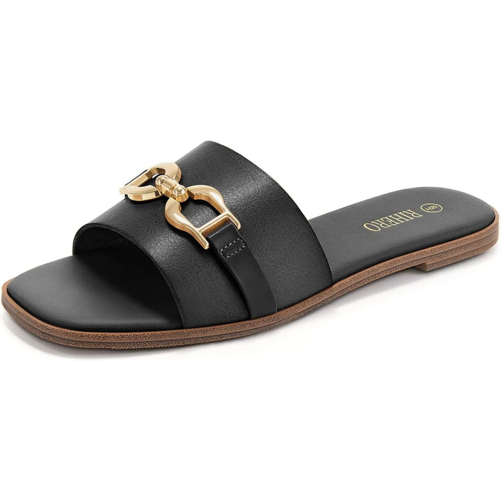 Melusine | Flat Slide Sandals with Buckle Accent