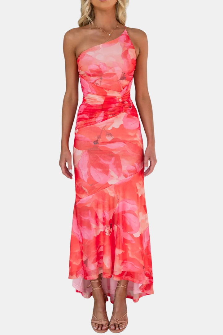 Melyzandra | Wedding Guest Floral One Shoulder Midi Dress