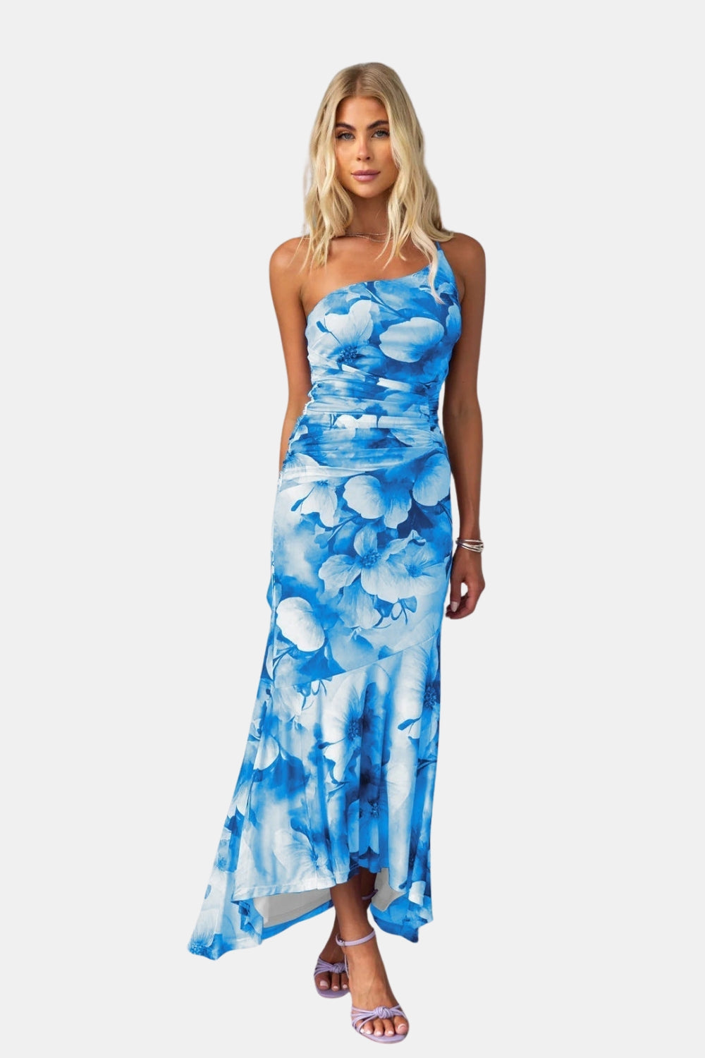 Melyzandra | Wedding Guest Floral One Shoulder Midi Dress