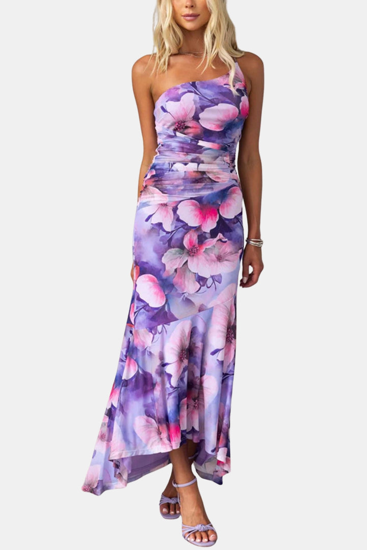 Melyzandra | Wedding Guest Floral One Shoulder Midi Dress