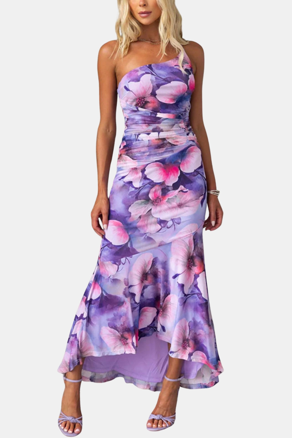 Melyzandra | Wedding Guest Floral One Shoulder Midi Dress
