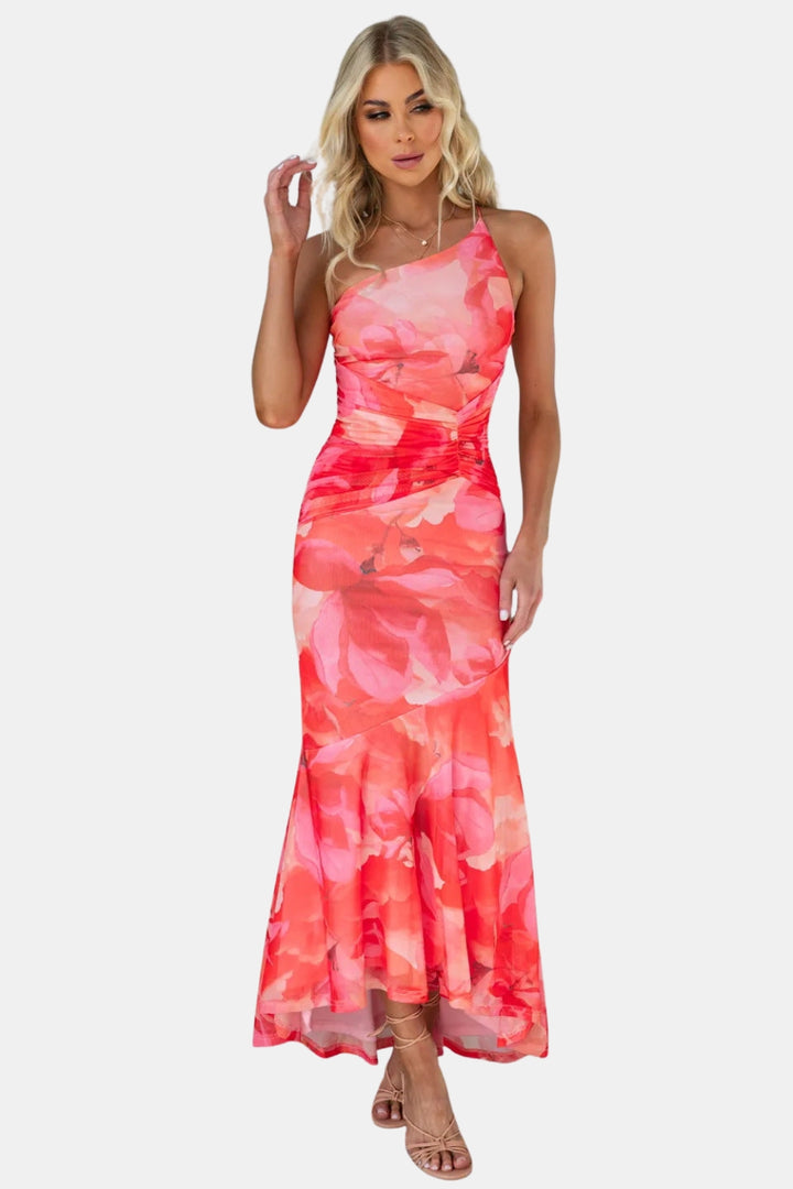 Melyzandra | Wedding Guest Floral One Shoulder Midi Dress