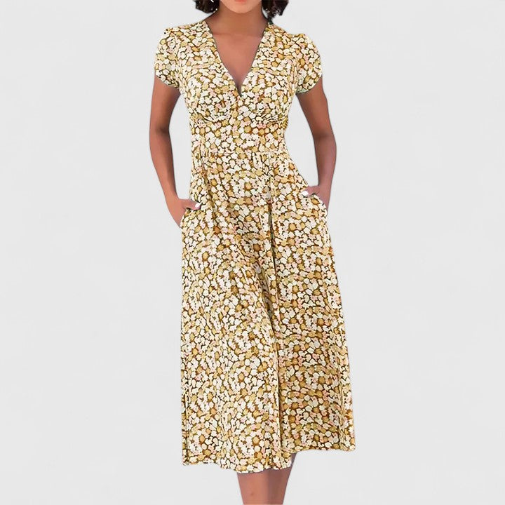 Mervina | Floral Midi Dress with V-Neck