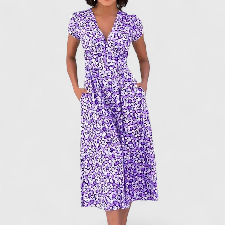 Mervina | Floral Midi Dress with V-Neck