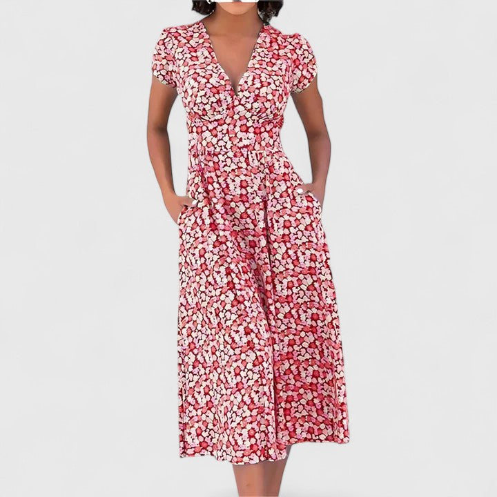 Mervina | Floral Midi Dress with V-Neck