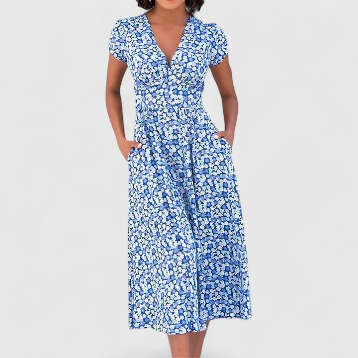 Mervina | Floral Midi Dress with V-Neck