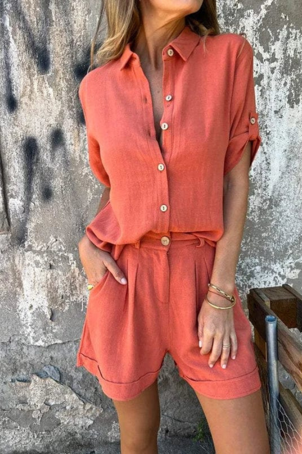 Mila | Relaxed Button Up Shirt And Shorts Set