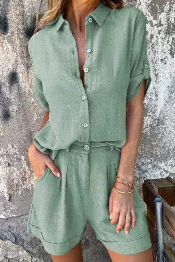 Mila | Relaxed Button Up Shirt And Shorts Set