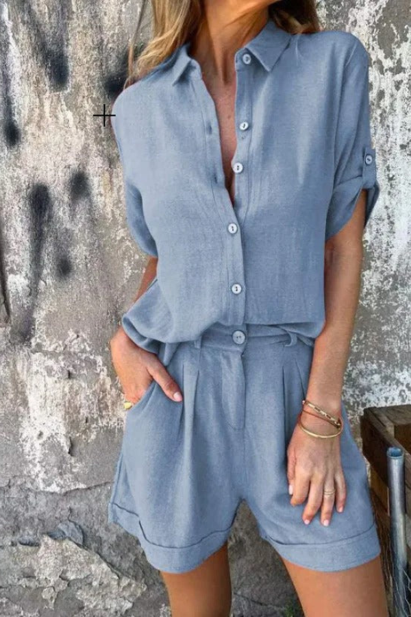 Mila | Relaxed Button Up Shirt And Shorts Set