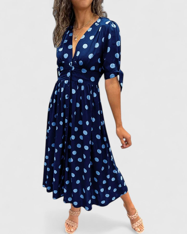 Miravyn | Patterned V-Neck Midi Dress