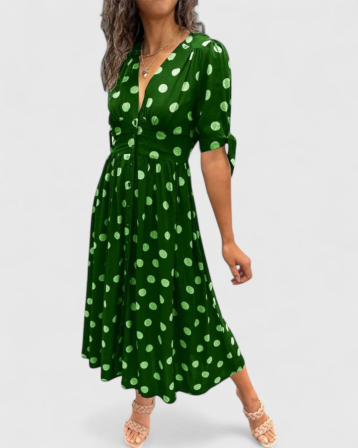 Miravyn | Patterned V-Neck Midi Dress