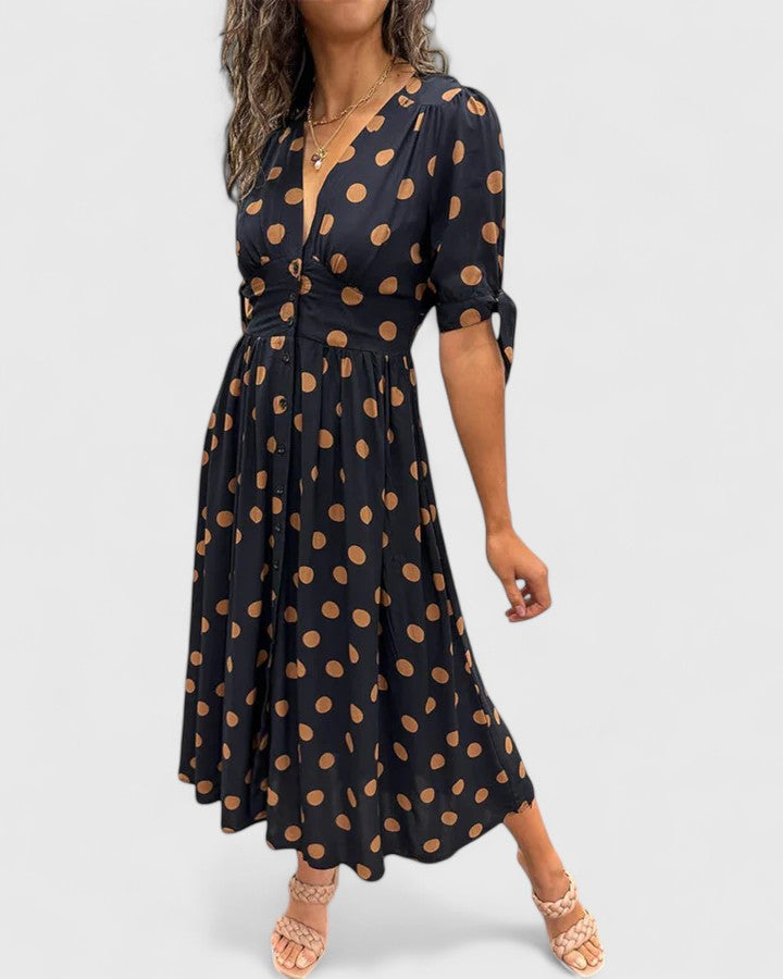 Miravyn | Patterned V-Neck Midi Dress