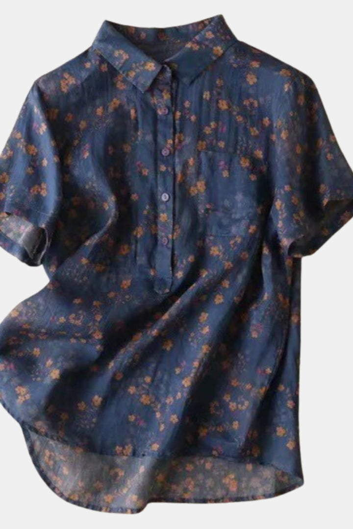 Mirella | Floral Short Sleeve Blouse with Collar