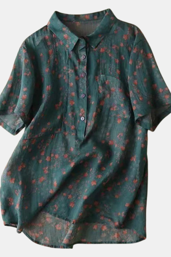 Mirella | Floral Short Sleeve Blouse with Collar