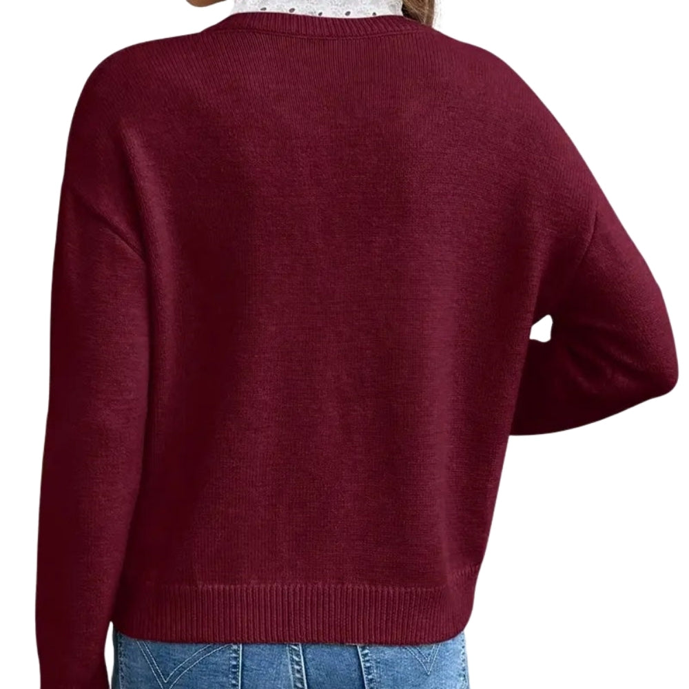 Murphy | V Neck Knit Sweater with Lace Trim