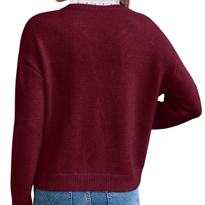Murphy | V Neck Knit Sweater with Lace Trim