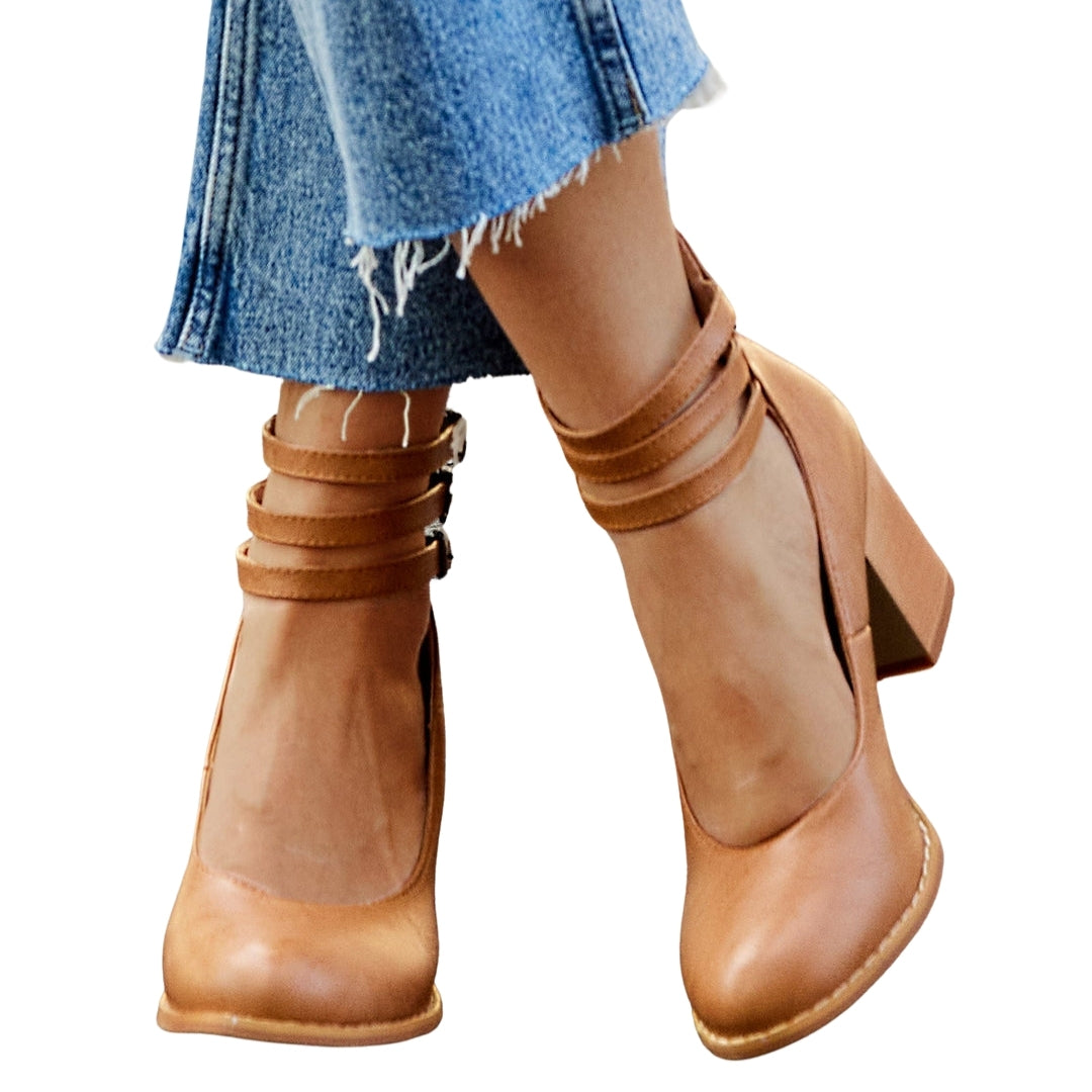Naima | Elegant Block Heel Pumps with Ankle Strap