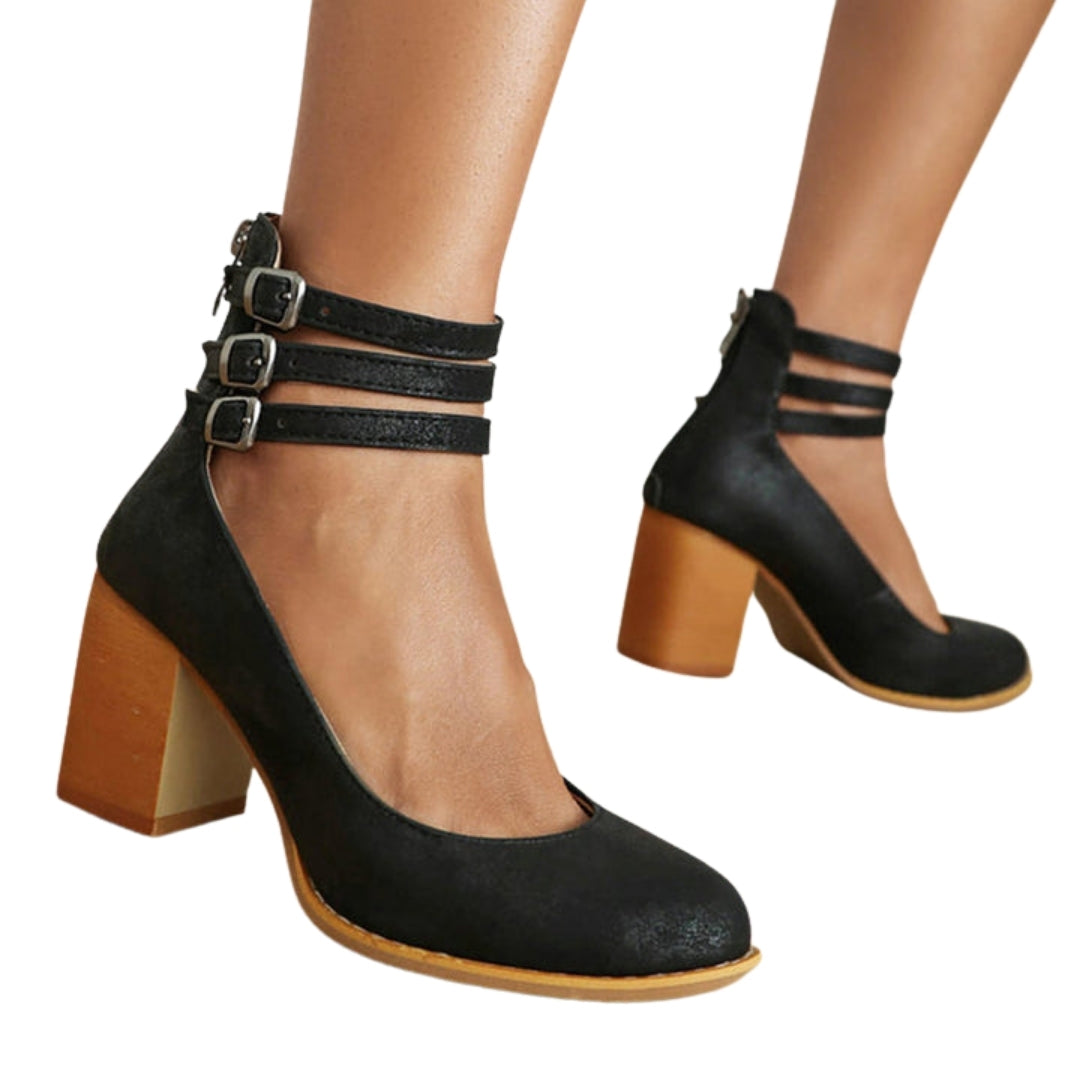 Naima | Elegant Block Heel Pumps with Ankle Strap