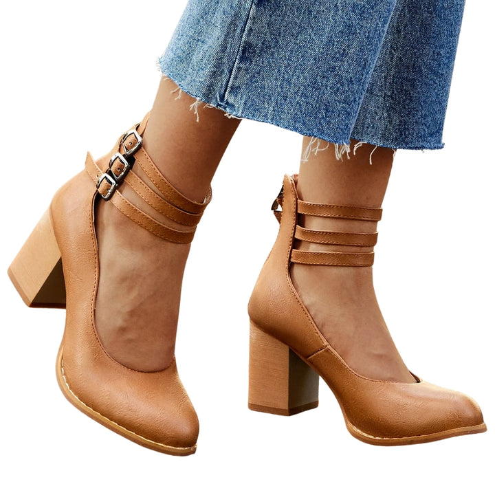 Naima | Elegant Block Heel Pumps with Ankle Strap