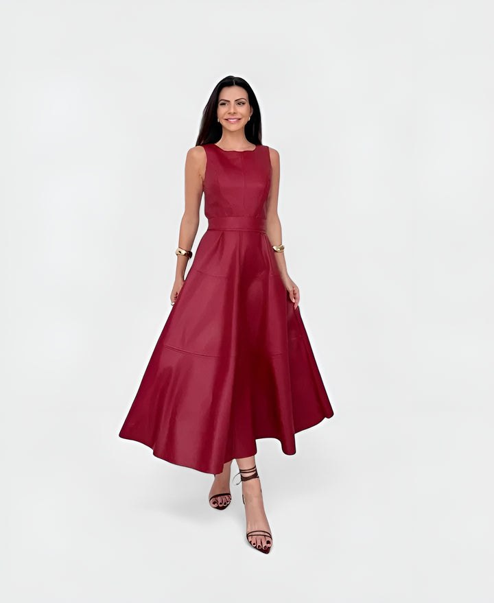 Nalyvera | Elegant Sleeveless Midi Dress with Flared Skirt