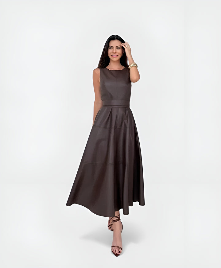 Nalyvera | Elegant Sleeveless Midi Dress with Flared Skirt