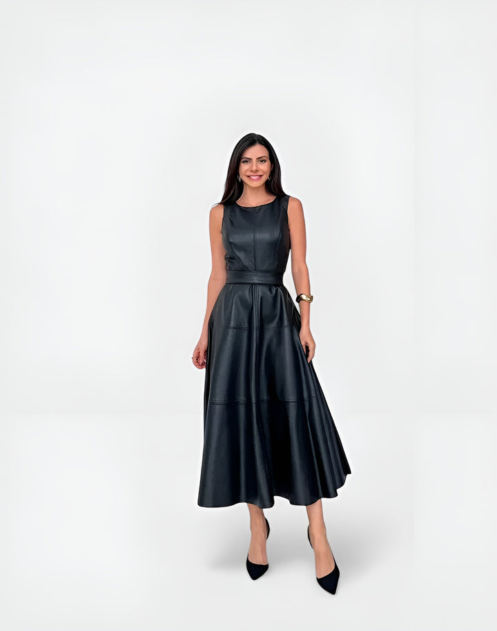 Nalyvera | Elegant Sleeveless Midi Dress with Flared Skirt