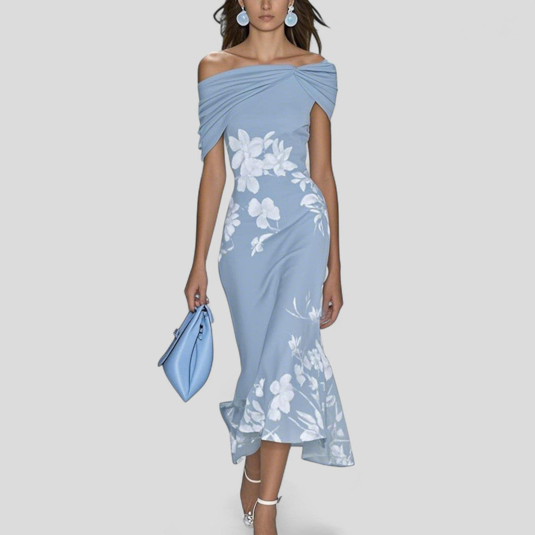 Naomi | Elegant Off Shoulder Floral Midi Dress