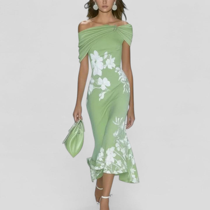 Naomi | Elegant Off Shoulder Floral Midi Dress