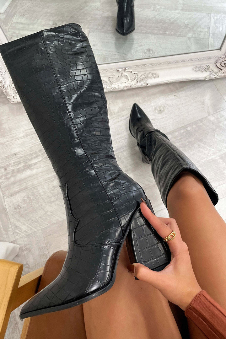 Naomi | Knee High Boots With Croc Texture