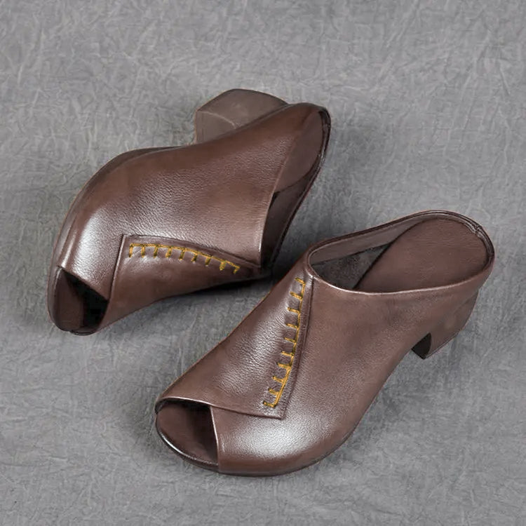 Naomi | Peep Toe Mule Heels with Block Heel