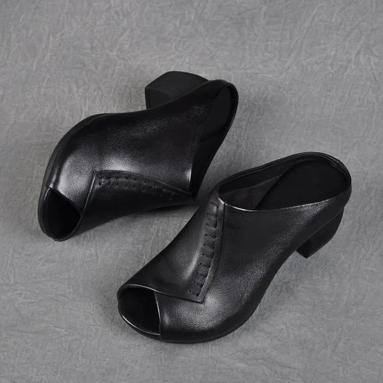 Naomi | Peep Toe Mule Heels with Block Heel
