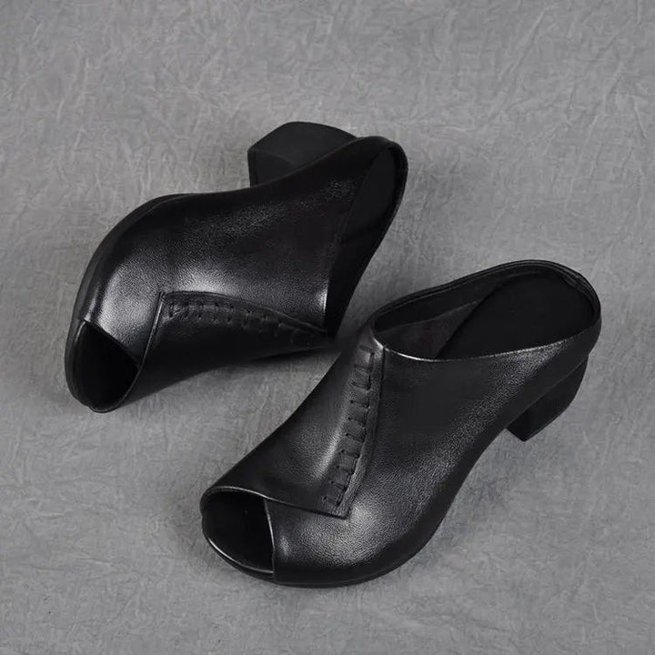 Naomi | Peep Toe Mule Heels with Block Heel