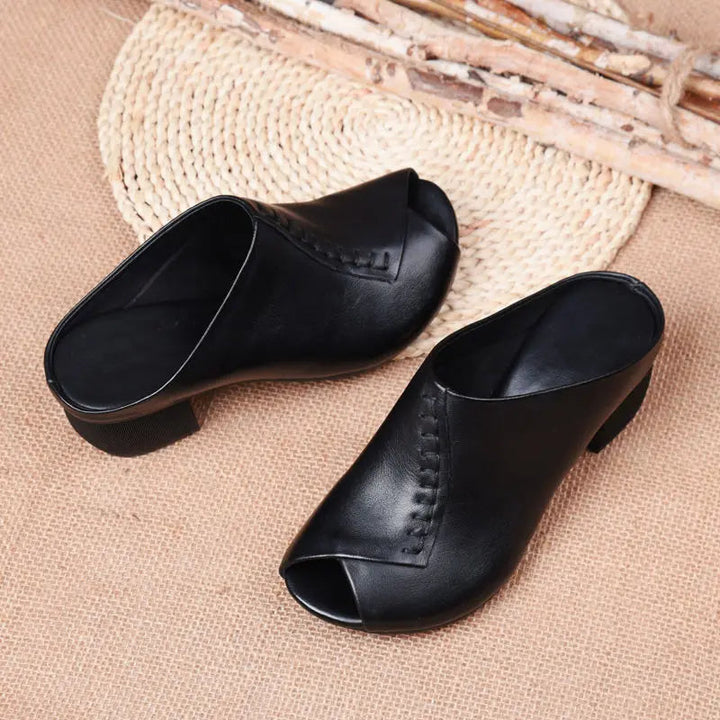Naomi | Peep Toe Mule Heels with Block Heel
