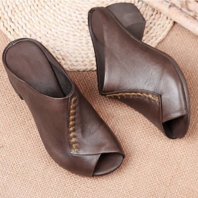 Naomi | Peep Toe Mule Heels with Block Heel