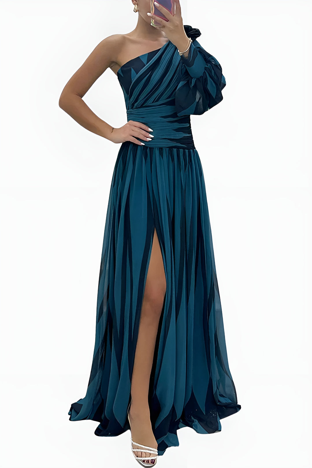 Naryvella | Wedding Guest One Shoulder Pleated Maxi Dress