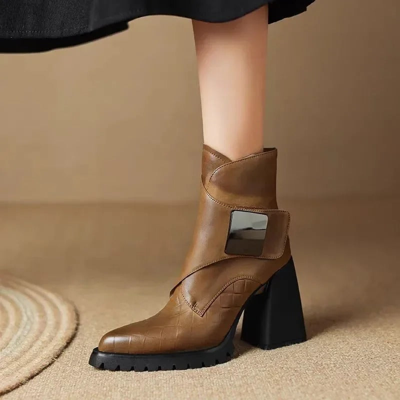 Natalie | Block Heel Ankle Boots With Buckle Detail