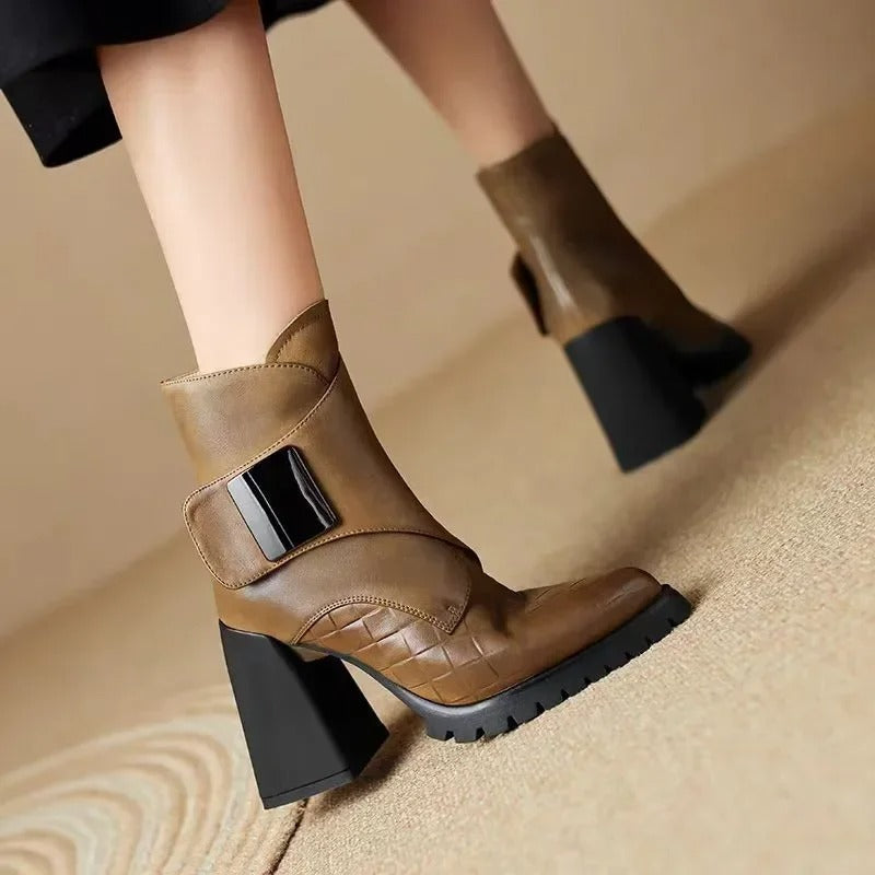 Natalie | Block Heel Ankle Boots With Buckle Detail