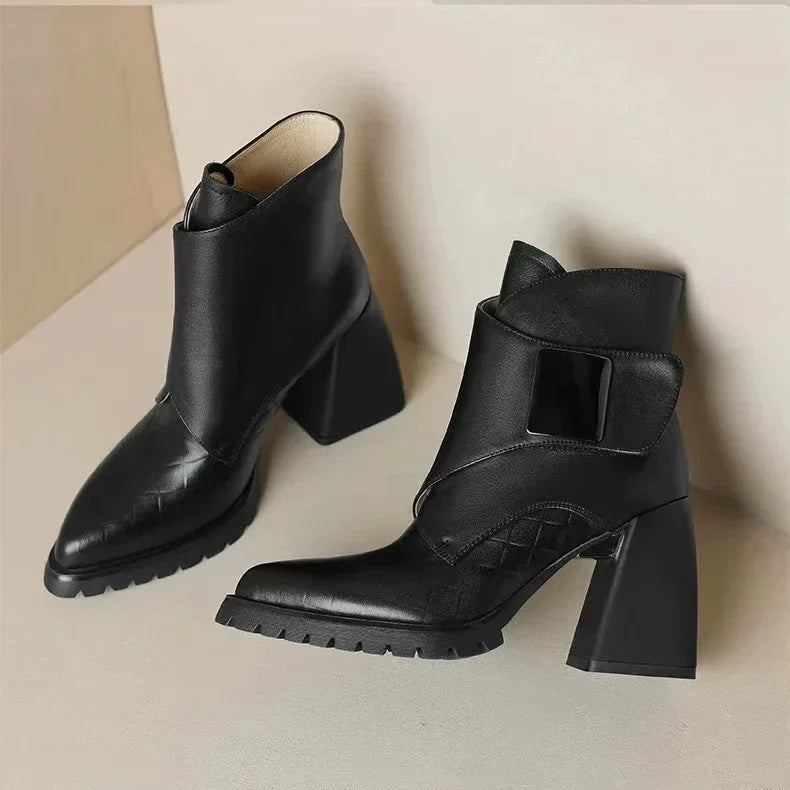 Natalie | Block Heel Ankle Boots With Buckle Detail