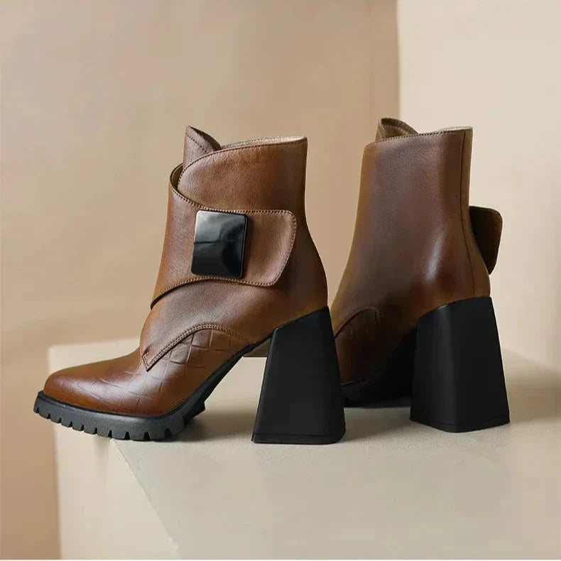 Natalie | Block Heel Ankle Boots With Buckle Detail