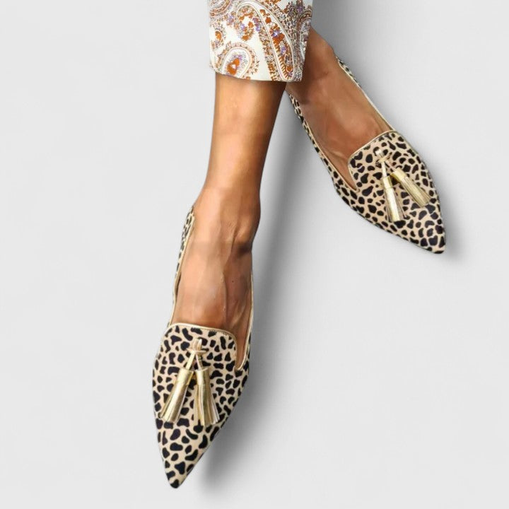 Natalie | Leopard Print Tassel Loafers with Pointed Toe