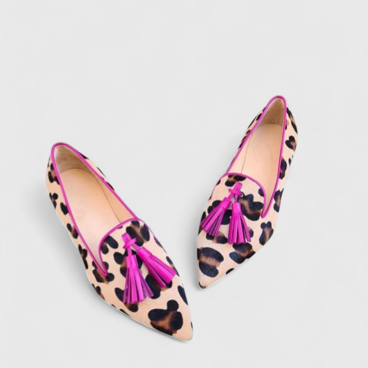 Natalie | Leopard Print Tassel Loafers with Pointed Toe
