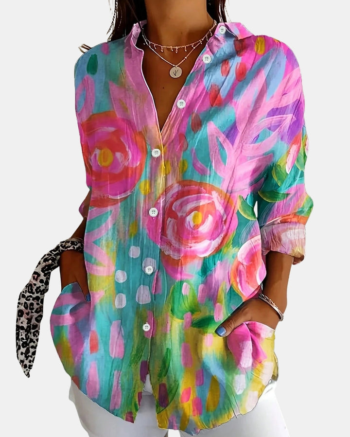 Nelyvessa | Artistic Print Button Front Blouse