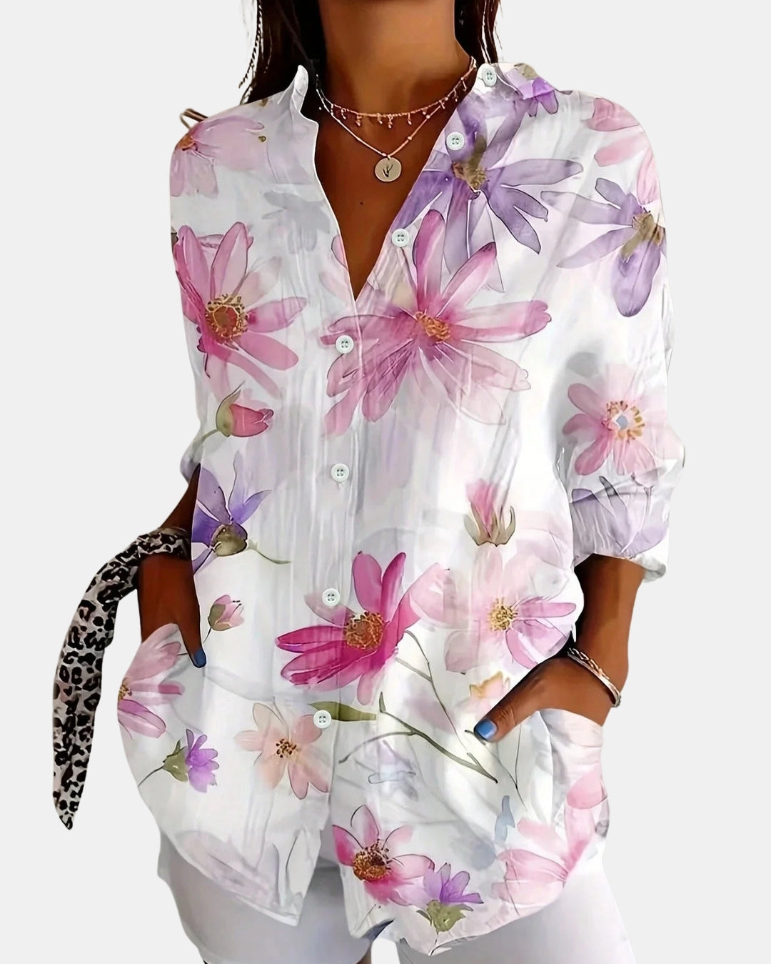 Nelyvessa | Artistic Print Button Front Blouse