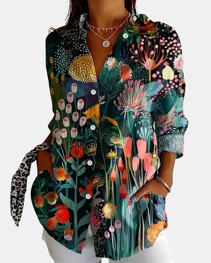 Nelyvessa | Artistic Print Button Front Blouse