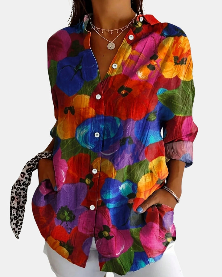 Nelyvessa | Artistic Print Button Front Blouse