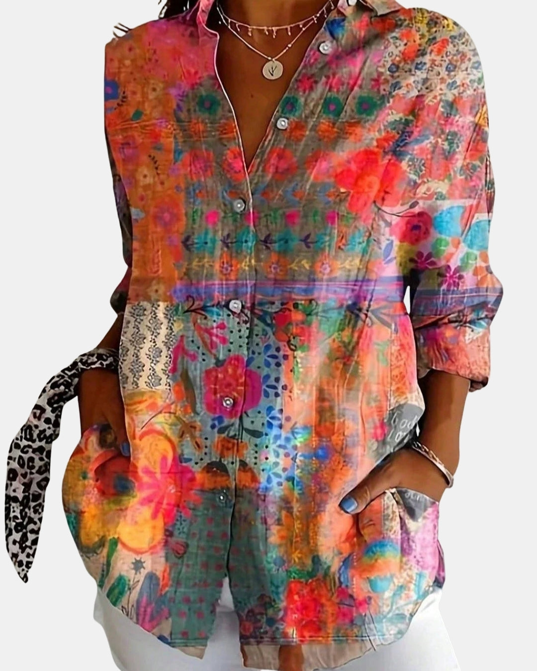 Nelyvessa | Artistic Print Button Front Blouse