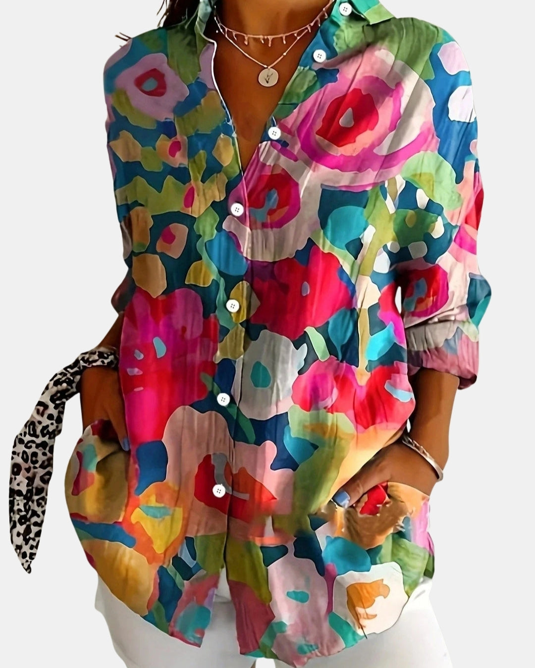 Nelyvessa | Artistic Print Button Front Blouse