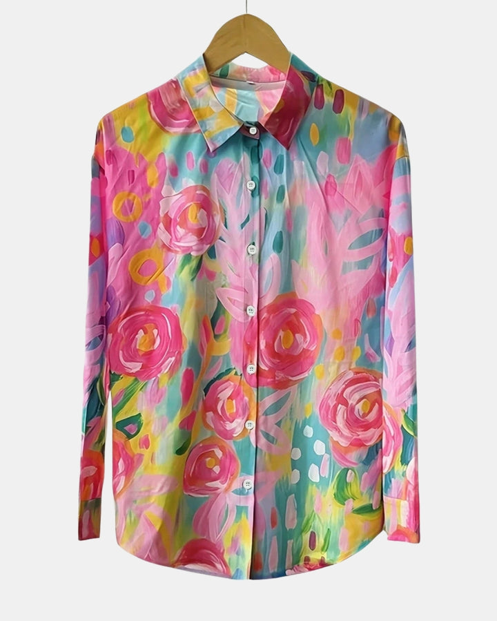 Nelyvessa | Artistic Print Button Front Blouse